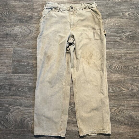 Carhartt B11DES Washed Duck Work Pants 34x30 Desert Tan Grunge Utility Dungarees